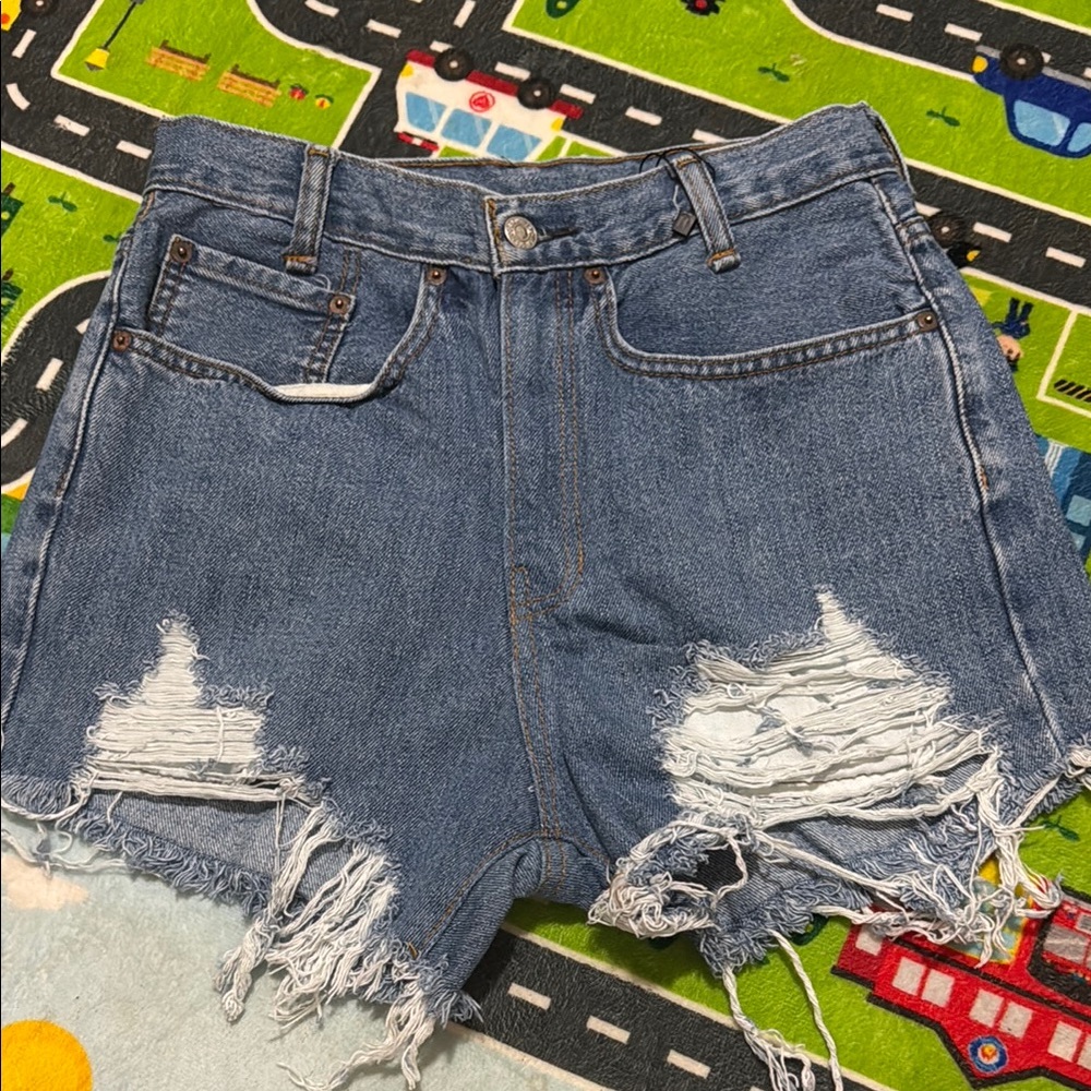 Signature by Levi Strauss Blue Jean Shorts Distressed High-Waisted